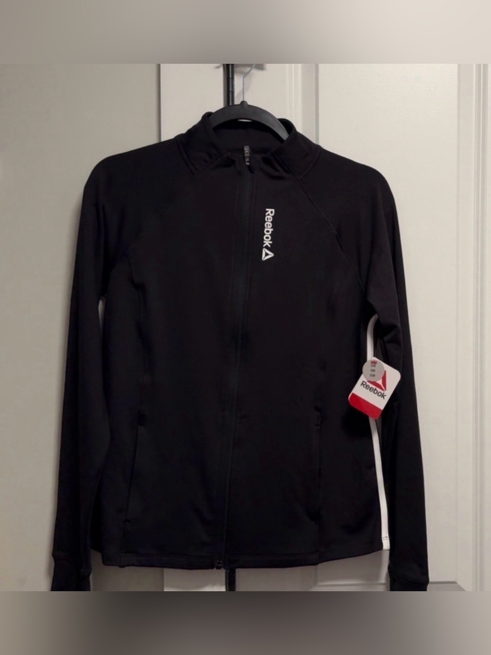 Reebok Women's Black Full-Zip Training Jacket with White Trim Small